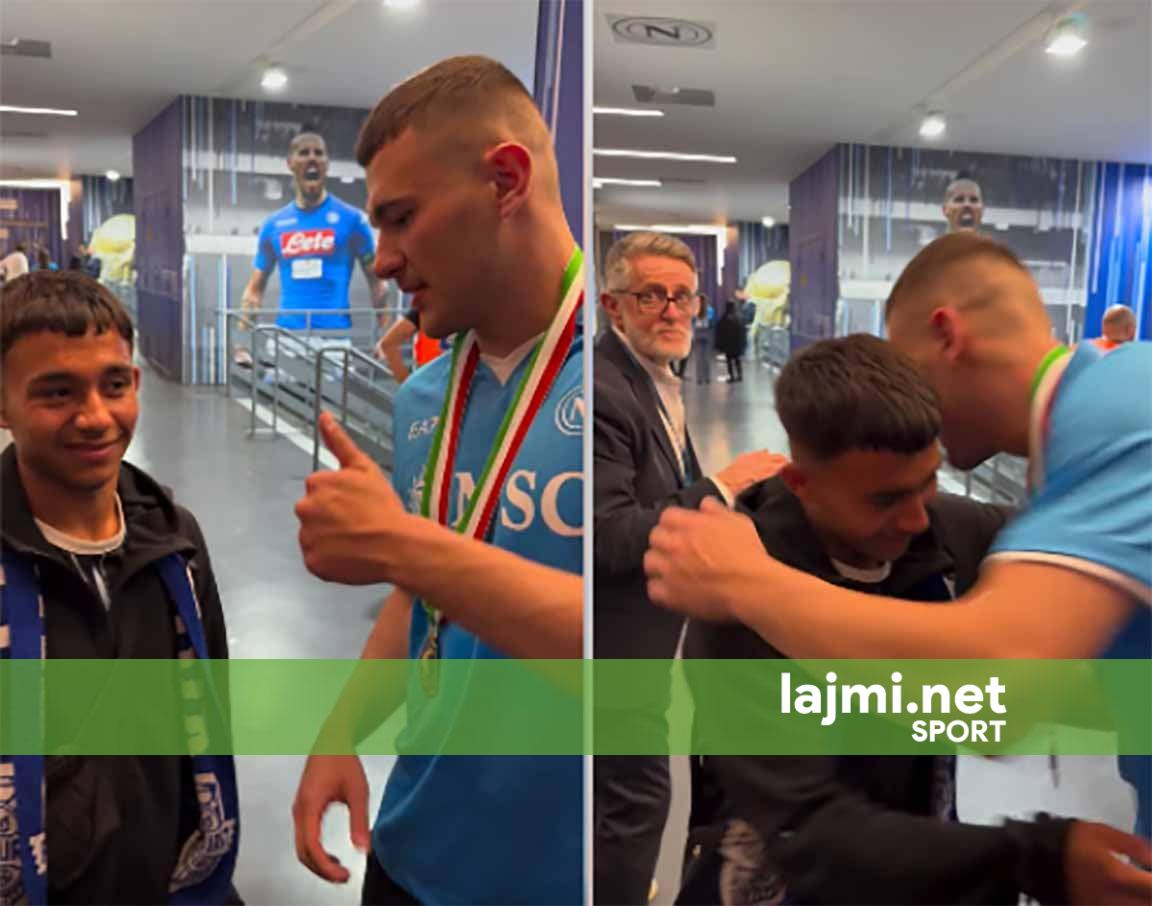 Belgin Jashari e realizon ëndrrën   mbrojtësi italian i Napolit e përqafon ngrohtësisht futbollistin kosovar