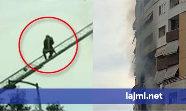 Zjarrfikësi shpëton nga flakët fëmijën në një banesë në Tiranë  e merr me shkallë në krahë