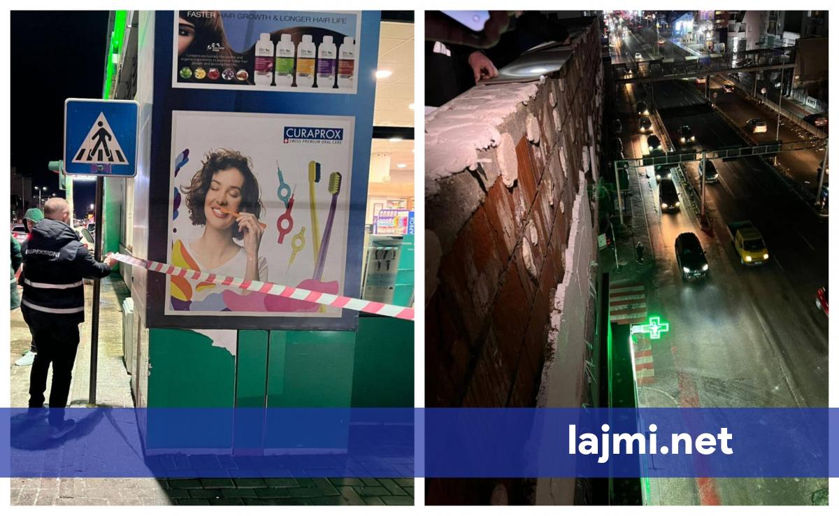 Rënia e fasadës së një ndërtese në Fushë Kosovë  Komuna bën apel për kujdes  Janë vendosur shirita mbrojtës