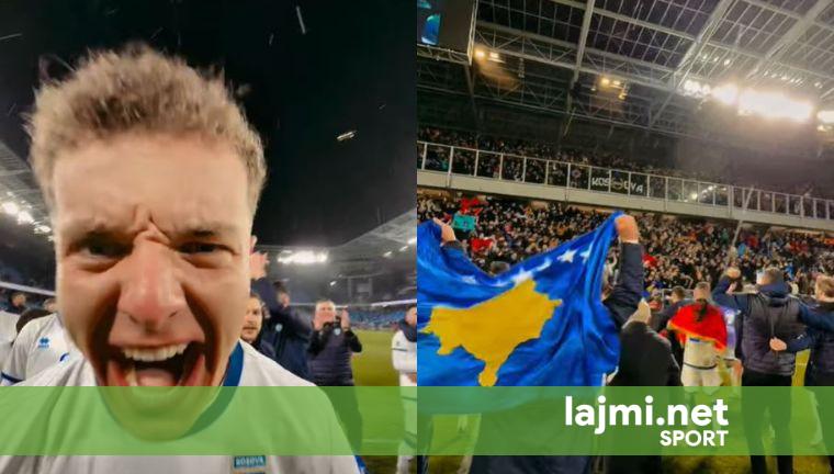 Gëzimi i lojtarëve pas fitores historike   FFK publikon pamjet e festës me tifozët  s mungon flamuri  Kuq e Zi   VIDEO 