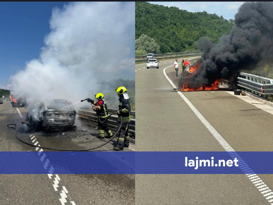Përfshihet nga zjarri një veturë në autostradën  Ibrahim Rugova   raportohet për dëme materiale