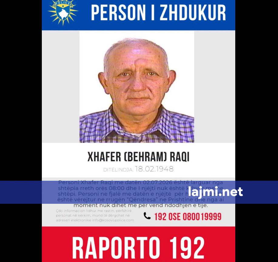 Më shumë se një muaj nga kur është zhdukur  Policia kërkon ndihmë për gjetjen e 78Xhafer Raqit