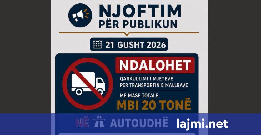 Kufizime në autoudhë nesër  ndalohet qarkullimi i kamionëve mbi 20 tonë në këtë orar