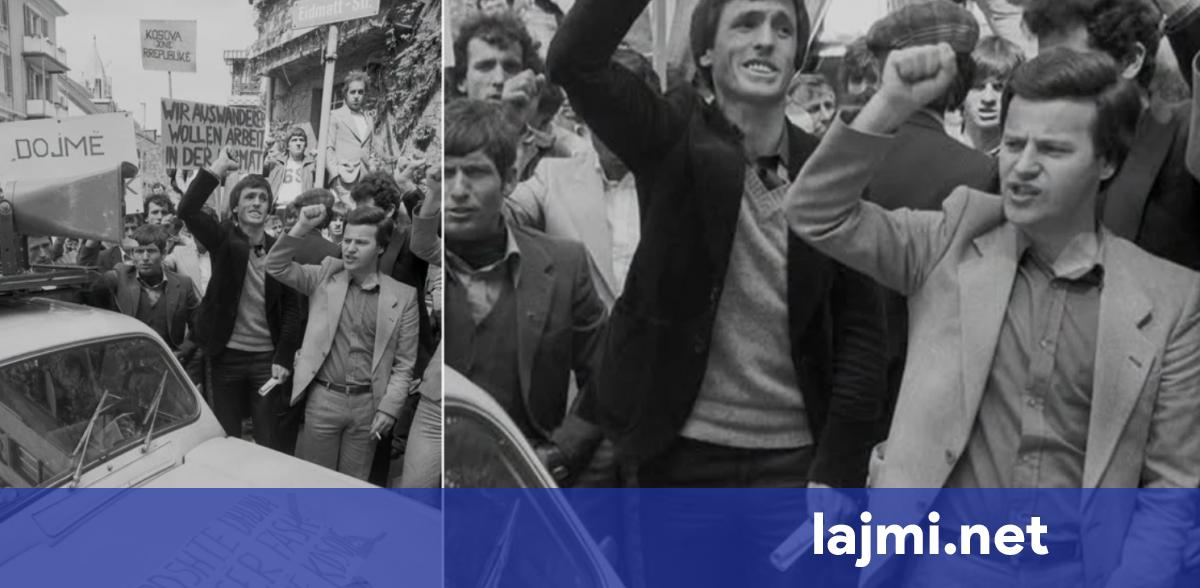 Fotografi e rrallë e Bardhosh Gërvallës në demonstratën e vitit 1981 në Zvicër